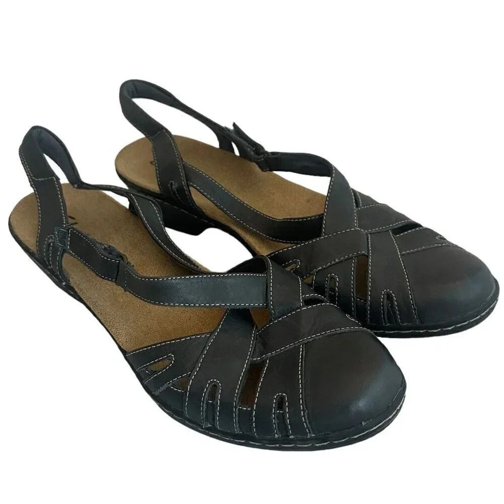 Clarks Black/Blue Slingback Mary Jane Shoes - Leather, Comfortable, Size 10